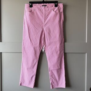 Mario Serrani Pull‎ On Pants Womens Large Pink White Striped Stretch Slim Casual